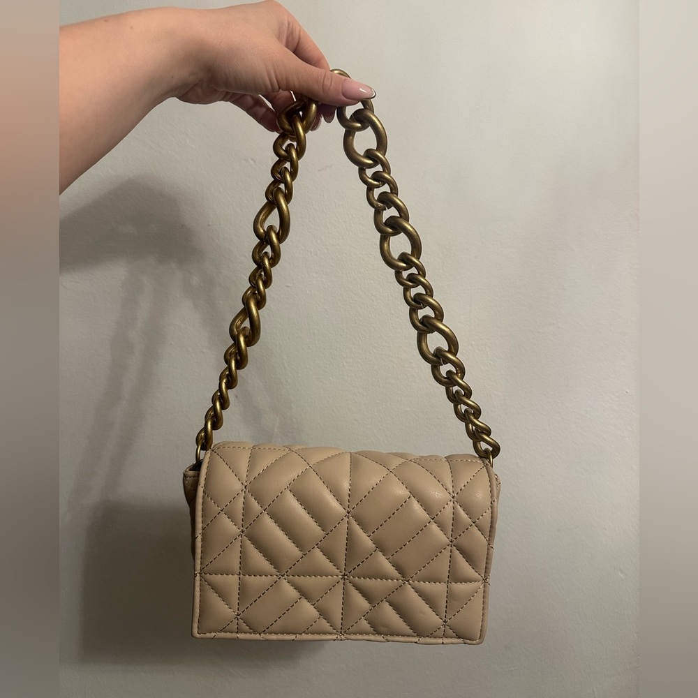 Zara Quilted Tan Chain Shoulder Bag